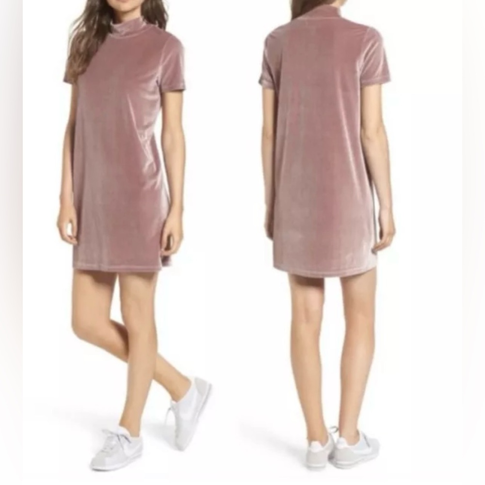 Madewell Women’s Size‎ Medium Pink Velvet Comfy Mock Neck Mini Dress
